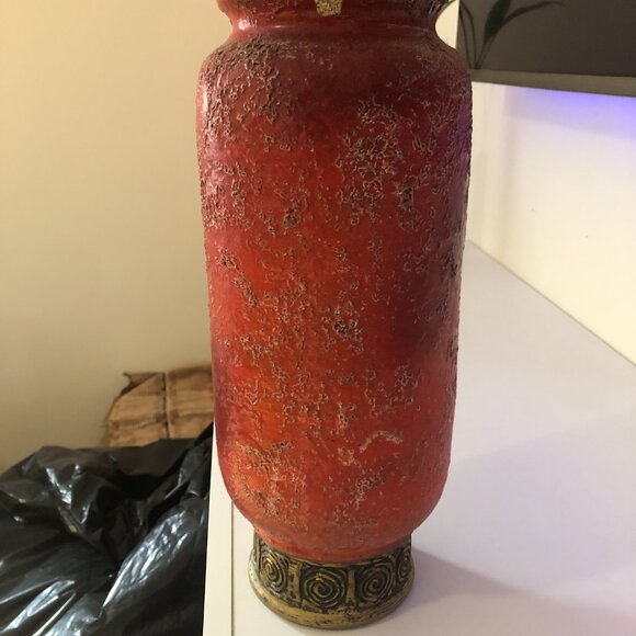 Bitossi for Rosenthal Netter Vase, Ceramic, Red, Gold, Signed - Picture 4 of 5